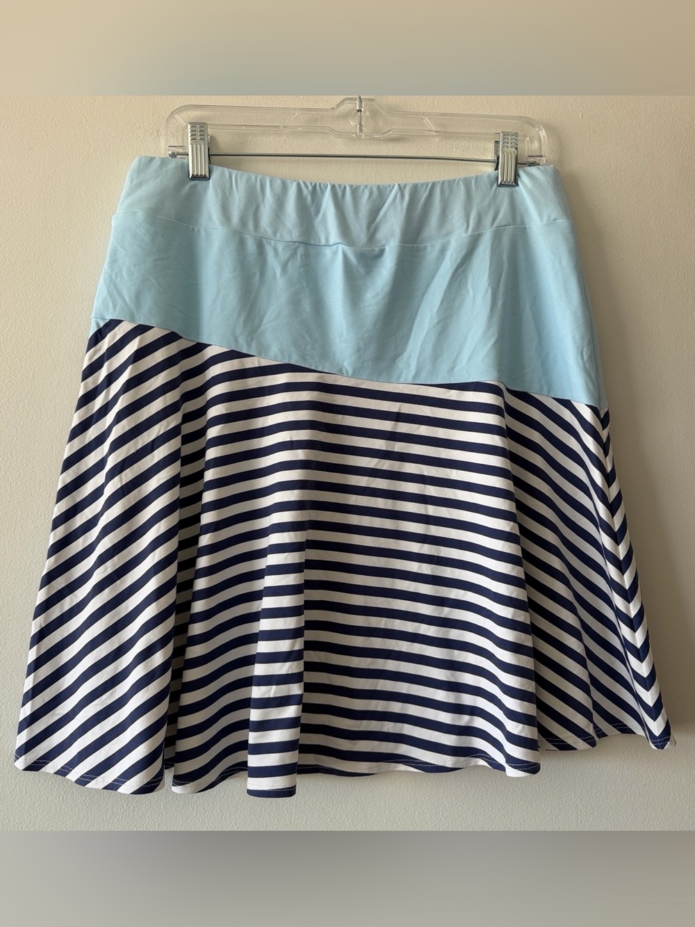 J. McLaughlin Striped A-Line Knit Skirt Medium Blue White Nautical Preppy